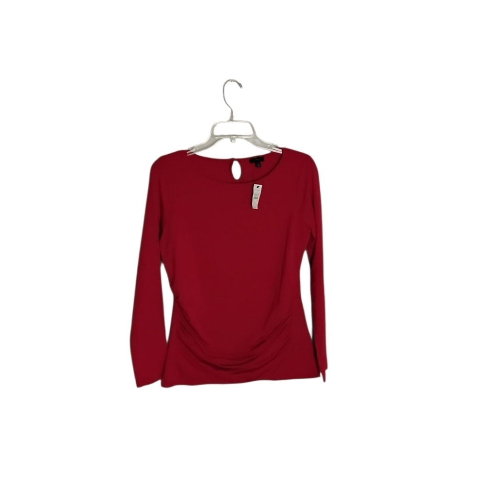 Talbots Women's S Red Long Sleeve Ruched Stretch Keyhole Top